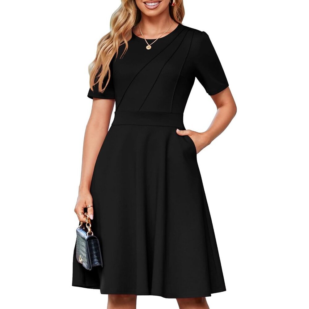 Women’s Fit and Flare Cocktail Dress with Pockets Soft Stretchy Fabric